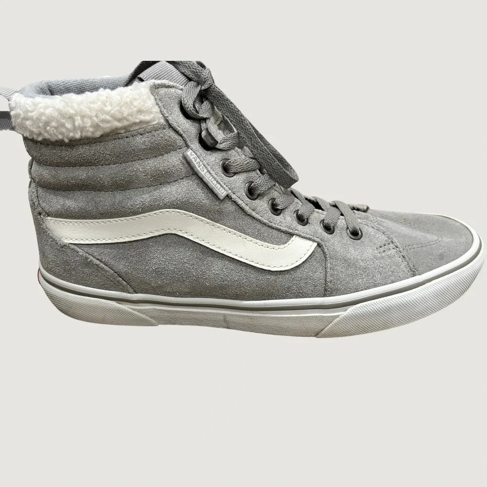 Vans Sk8-Hi Sneakers Women Grey Suede Vansguard Faux Shearling High Top Shoes